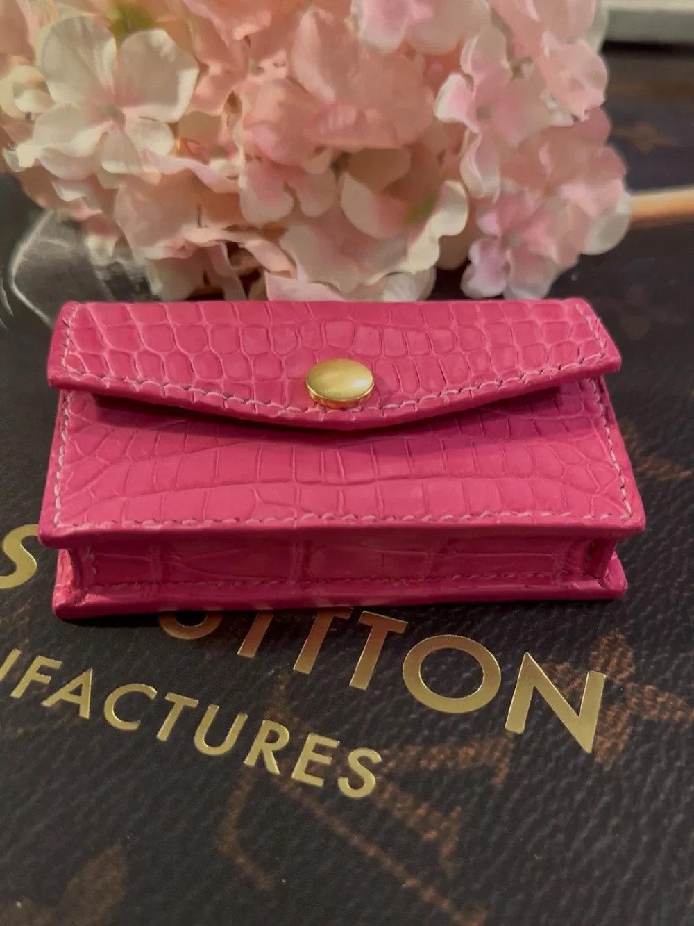 Genuine Pink American Alligator & Leather Card Case/ Playing Card Case